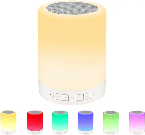 REAWUL Lámpara de Noche Táctil con Altavoz Bluetooth, luz Nocturna de Mesa, 3 Modos Táctiles Regulables y 7 Colores para Cambiar, Regalo de Cumpleaños para Mujeres, Hombres, Adolescentes y Niños  