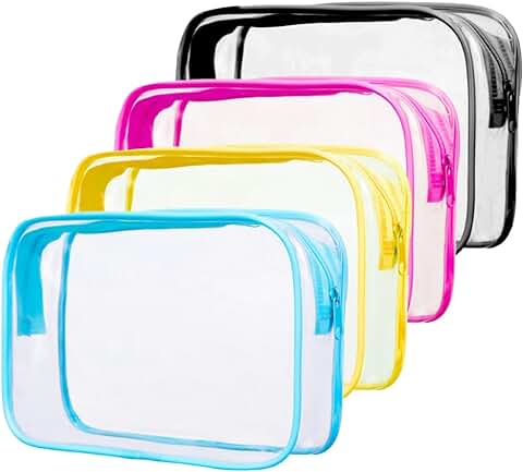 Rebanky 4 PCS Neceser Transparente Viaje Avion Bolsas Transparentes Viaje Avion Neceser PVC Transparente Bolsas de Aseo Transparente Neceser de Aseo Transparente para Mujeres y Hombres,4 Colores  