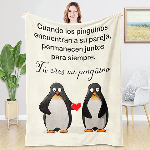 Rebundex Pinguino Regalos para Parejas Regalos Originales para Parejas, Regalo Novio Regalo Novia Regalo Aniversario Pareja, Franela Manta 1.3 × 1.5 m Regalo Pareja Navidad San Valentín  