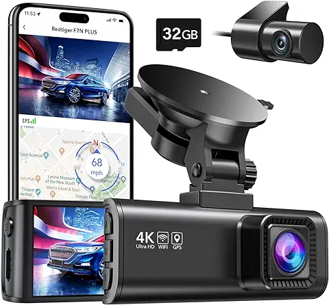 REDTIGER 4K Dashcam Cámara Coche con WiFi y GPS Camara Coche, Dash CAM Pantalla IPS de 3.18", 170° Gran Angular, Visión Nocturna,Grabación en Bucle, Sensor G, Monitor de Aparcamiento, 256GB MAX  