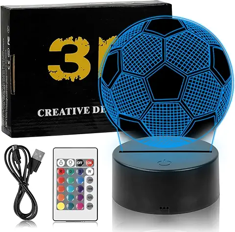 Regalo de Fútbol para Niños, Luz de Noche 3D Lámpara de Escritorio Mando a Distancia Con 16 Colores Regulables, Regalo Creativo Cumpleaños de Navidad, Decoración, Comunion Niño  