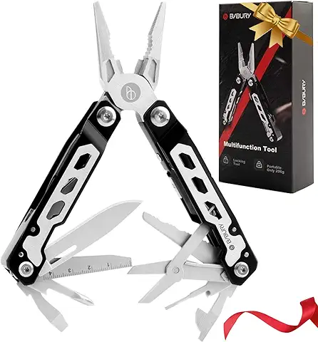 Regalos Originales, BIBURY Multitools Ligeros, Herramienta Multiusos de Bolsillo con Sierra, Abrebotellas, Destornillador para Acampar, Bricolaje, Senderismo - Regalo para Hombres (16 IN 1)  