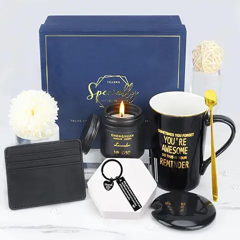 Regalos para Hombre Mujer, Regalo Originales Cumpleaños Hombre, 12oz Taza De Café Cerámica con Velas Aromáticas, Tarjeteros, Llaveros Originales, Caja de Regalo Cumpleaños, Ideas Regalo Navidad  