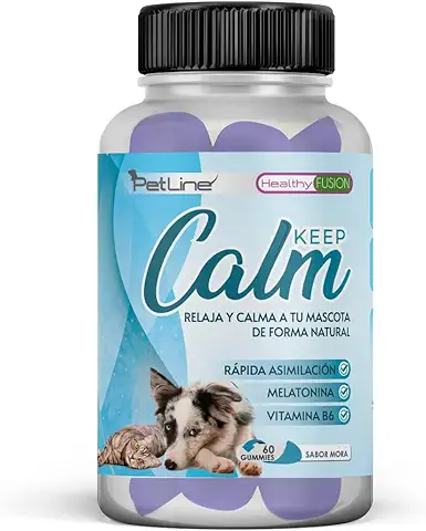 Relajante Natural para Perros | Melatonina y Vitamina B6 | Calma el Estrés y la Ansiedad de Forma Natural Frente a Momentos de Agitación | Tranquilizante 100% Natural | 60 Gummies Sabor mora  