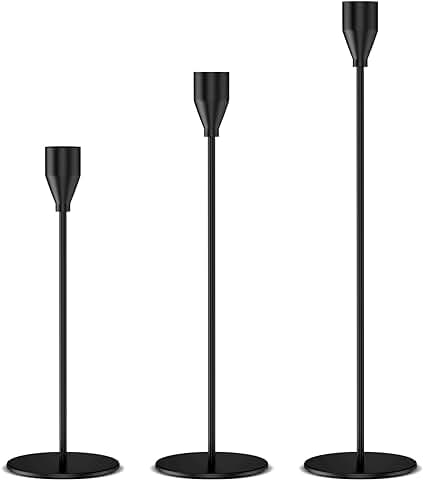 Relato Juego de 3 Negro Candelabros para Velas 33/28/22cm, Vintage Cónicas Portavelas de Metal Alto, Candelabro Decorativos de Velas para Decoración del Hogar, Bodas, Cenas, Navidad, Fiestas  