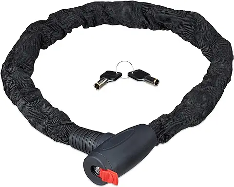 Relaxdays Candado de Cadena Secure, Antirrobo para Bicicletas y Motocicletas, Dos Llaves, Seguro, Exterior, Negro, 100 cm, Adultos Unisex  