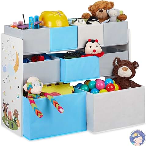 Relaxdays Estantería Infantil 9 Cajas Tela, Estampado Animales, Organizador Juguetes, 66 x 82,5 x 29,5 cm, Multicolor, 80% Tablero de Fibra Hierro 10% Plástico  