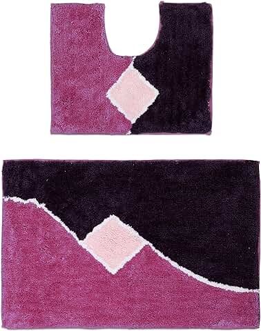 Relaxdays Felpudo, Conjunto de 2 Piezas para el Cuarto de Baño, Diseños Graficos, Lavable, para el WC, 80 x 50, Color Morado/Fucsia, Poliéster, 1.5 x 80 x 50 cm  