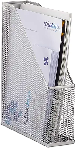 Relaxdays Organizador de Documentos para Escritorio, Metal, Plateado, 31.5 x 7.2 x 25 cm  