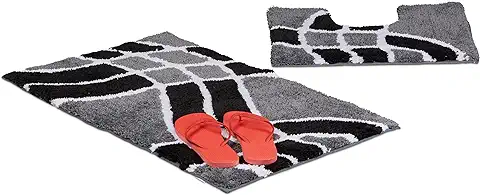 Relaxdays – Juego de Accesorios de Baño con Patrón de Onda, Rojo, 80 x 50 cm, 2 Piezas  