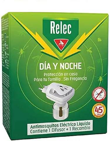 Relec Día y Noche - Difusor y Recambio Antimosquitos Eléctrico Líquido - 45 Noches de Protección - Sin Fragancia - 35 ml  