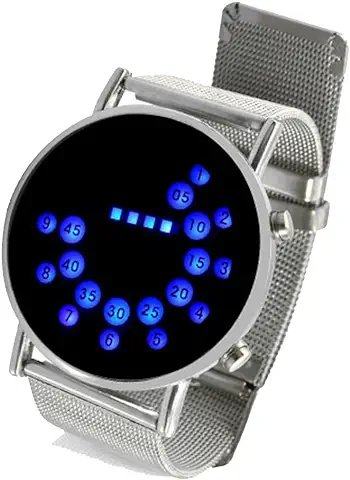 Reloj de Pulsera Espejo de Acero Inoxidable Círculos Azules Redondo con LED  