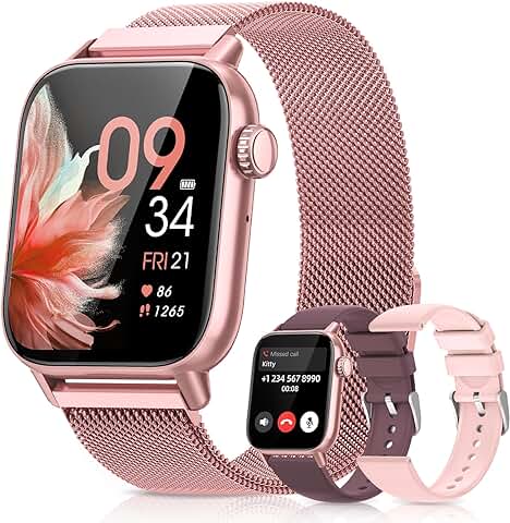 Reloj Inteligente Mujer, 1.83'' Smartwatch con Llamadas, 3 Correas, Función Femenina, Pulsometro, SpO2, Monitor de Sueño, 110+ Modos Deportivos, Podómetro, Calorías IP68 iOS Android Rosa, Regalo Mujer  