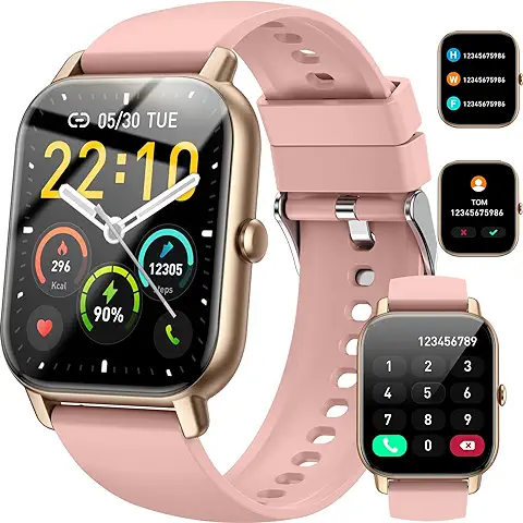 Reloj Inteligente Mujer, 1.85" Smartwatch Llamadas Bluetooth con Podómetro/Pulsómetro/Monitor de Sueño, 110+ Modos Deportivos Impermeable IP68 Pulsera Actividad para Android iOS, Oro Rosa  