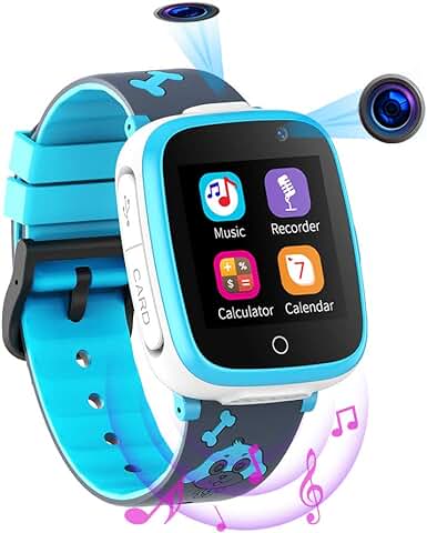 Reloj Inteligente para Niños de 2 Cámaras con Juegos de Música - 1.54 Pantalla Táctil en Color SOS Relojes Inteligentes Llamadas Bidireccionales Despertador 3-12 Años Cumpleaños de Estudiantes  