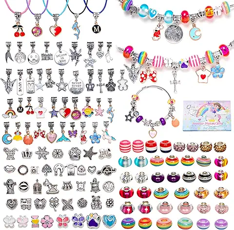 Relota 130 Piezas Kit para Hacer Pulseras, DIY Manualidades, Charm Bracelet Kit, Juego de Pulseras de Abalorios, Regalo Niña 5-13 Años Original, para Año Nuevo, Cumpleaños Navidad  