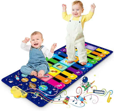 RenFox Alfombra Musical, Alfombra de Piano para Niños, Alfombrilla de Baile, Alfombra para Piano con 8 Instrumentos, 10 Canciones y 20 Teclas, Regalos para Niños Niñas de 1 a 5 Años (120 x 48 cm)  