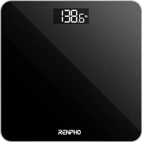 RENPHO Bascula de Baño Electrónica, Báscula Digital de alta Precisión con Pantalla LED, de Diseño Fino, peso Máximo de 180 kg y 50 gr de Precisión, Negro  