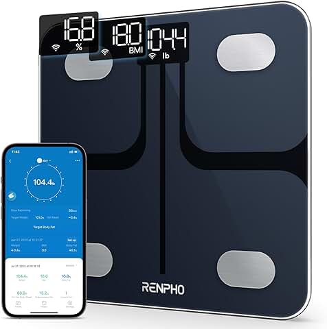 RENPHO Báscula Grasa Corporal de Baño Conexión Wi-Fi y Bluetooth, 13 Mediciones Análisis de Composición Corporal y Monitor de Salud, Color Negro, 260 mm  