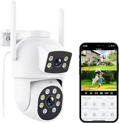 Reobiux 2.5K Cámara Vigilancia WiFi Exterior con Doble Lente, 6MP Cámara IP Vigilancia Domicilio, Visión Nocturna Color, Seguimiento Automático, Detección Humana, Audio Bidireccional, IP66  