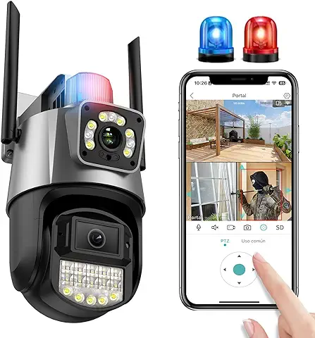 Reobiux 2K Cámara Vigilancia WiFi Exterior, 6MP Cámara IP Vigilancia Domicilio con Doble Lente, Visión Nocturna Color, Seguimiento Automático, Audio Bidireccional, Grabación Continua, IP66  