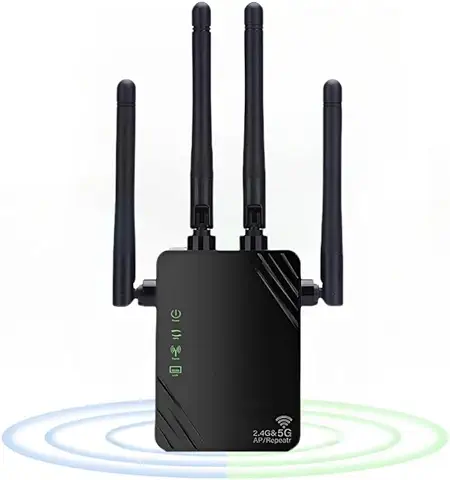 Repetidor WiFi,Amplificador WiFi 1200Mbps Dual Band 2.4G / 5G, Amplificador Señal WiFi, 2 Puertos LAN ，4 Antenas，Extensores WiFi ，para el Hogar y la Oficina,repetidores/routers/Ap  