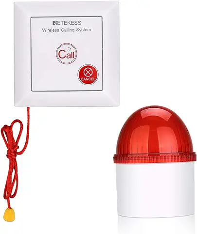 Retekess TH103 Sistema de Alarma, Sonido y Luz Sistema de Llamada, Botón de Llamada Impermeable IP54 con Cuerda SOS para Pacientes Ancianos, Hogar Personal (1 Botón + 1 Receptor)  