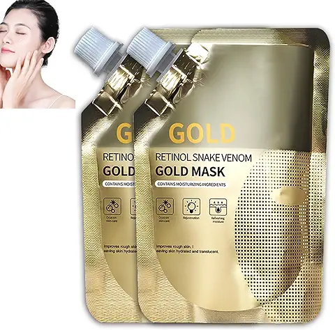 Retinol Snake Venom Peptide Gold Mask,Máscara Facial de Colágeno,Antienvejecimiento Gold Face Mask,Gold Anti Aging Face Mask,Huasurv Gold Mask,Gold Brightening Mask,2PC  