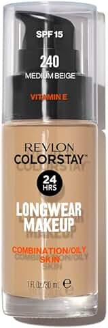 Revlon Color Cosmetics ColorStay Base de Maquillaje Larga Duración, 24H, para Piel Mixta/Grasa, con Vitamina E, SPF 15, Resistente al Agua (Tono #240 Medium Beige) - 30 ml  