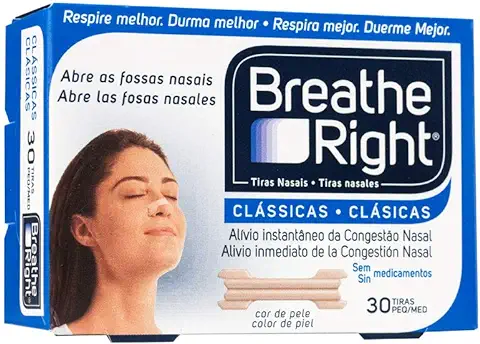 Rhinomer by Breathe Right - Tiras Nasales Clásicas para la Congestión Nasal, Tamaño Grande - 30 Unidades, Tono Claro  