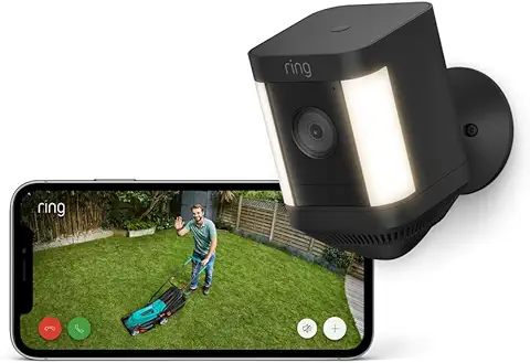 Ring Spotlight Cam Plus Battery de Amazon | Vídeo HD 1080p, Comunicación Bidireccional, Visión Nocturna en Color, Focos LED y Sirena, Fácil de Instalar | Con 30 Días Gratis de Ring Protect  