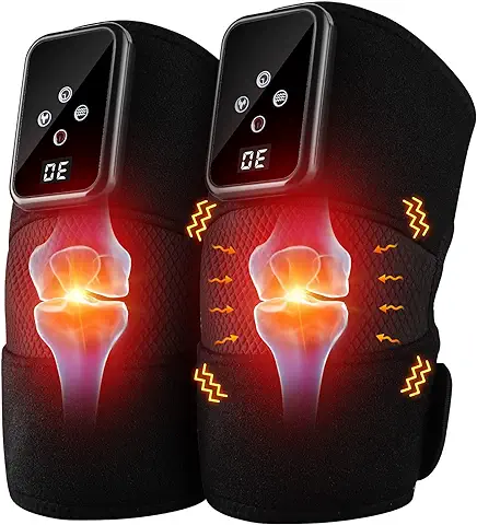 RINRI Masajeador de Rodilla Inalámbrico, Dispositivo Masajeador de Rodilla por Vibración, Pantalla de Botón Táctil LED, 3 Modos de Calentamiento e Intensidad, Alivia el Dolor de Rodilla  