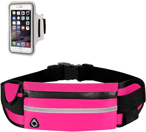 Riñonera Running Fucsia para Hombre y Mujer - Cinturón Impermeable para Correr, Deporte O Viaje - Accesorios Running - Ajustable- Incluye Brazalete Movil Running con Pantalla Táctil.  