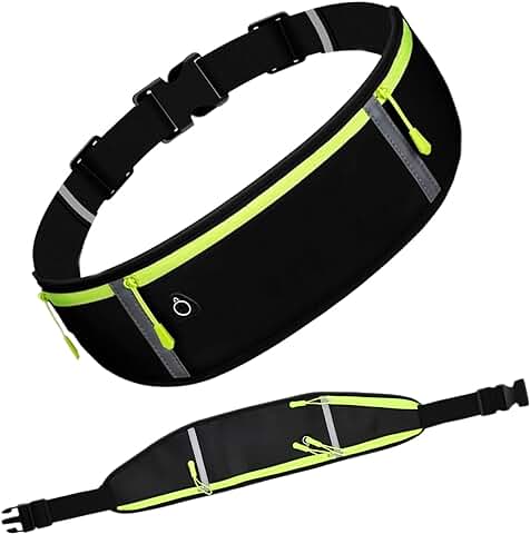 Riñonera Running Riñonera Deportiva Impermeable con Tiras Reflectantes Cinturón de Deporte para Hombre y Mujer para Correr Caminar Fitness Viaje o al Aire Libre, Negro  