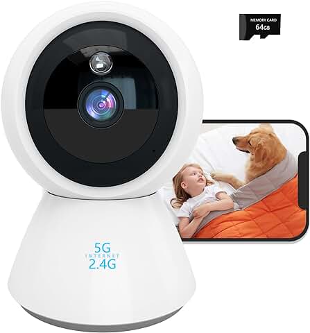 RKK Cámara de Seguridad Interior de 4 MP para Mascotas con Aplicación de Teléfono, 2K, 5 GHz y 2.4 GHz, Cámaras WiFi Inalámbricas de 360 ° para Bebés, Ancianos, Perros, Mascotas, Detección de  