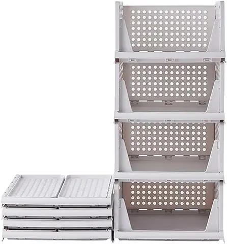 RMAN Organizador Armario 4 pcs Cajas de Almacenamiento ropa Plegable de Plástico Cajones y Separador para Dormitorio ropa Cocina Baño Grisblanco (43 x 33 x 72cm)  