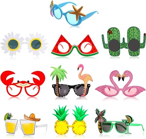 RoadLoo Gafas De Sol De Fiesta, 10 Pares Hawaianas Fiesta Gafas Novedosas Tropical Gafas de Sol Divertidas Hawaianas Gafas Fiesta para Tropical Playa Fiesta Accesorios Fiesta De Verano Decoración  