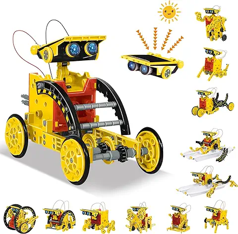 Robot Solar Juguetes para Niños, 12 en 1, Solar Robot Kit DIY Juguetes de Construcción Experimentos Juguetes Kit de Construcción Niño a Partir de 8 9 10 11 12 13 Años (Amarillo)  