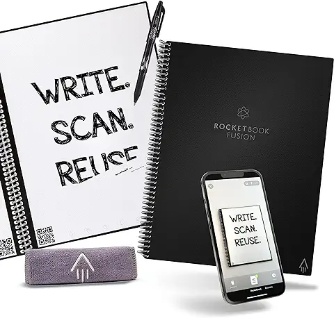 Rocketbook Fusion Cuaderno Inteligente - Reutilizable Digital Libreta A4 Negro Bloc De Notas To Do List Planificador Semanal & Mensual, 7 Estilos, Gadgets Tecnologicos Frixion Pilot Borrable Incluido  