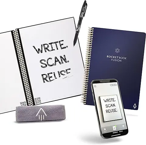 Rocketbook Fusion Cuaderno Inteligente - Reutilizable Digital Libreta A5 Azul Bloc De Notas To Do List Planificador Semanal & Mensual, 7 Estilos, Gadgets Tecnologicos Frixion Pilot Borrable Incluido  