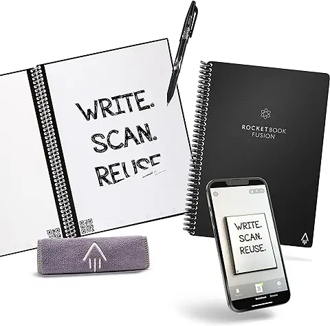 Rocketbook Fusion Cuaderno Inteligente - Reutilizable Digital Libreta A5 Negro Bloc De Notas To Do List Planificador Semanal & Mensual, 7 Estilos, Gadgets Tecnologicos Frixion Pilot Borrable Incluido  