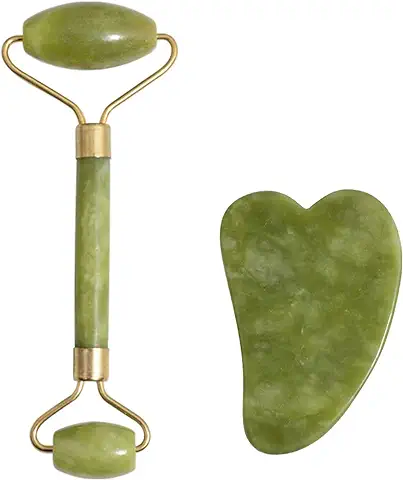 Rodillo Jade, Gua Sha Roller, Rodillo Jade Masajeador, Rodillo Jade Masajeador Facial, Natural Piedras De Masaje Set para Antienvejecimiento y Rejuvenecimiento, Evitar Ojos Que El Cuello Arruge  