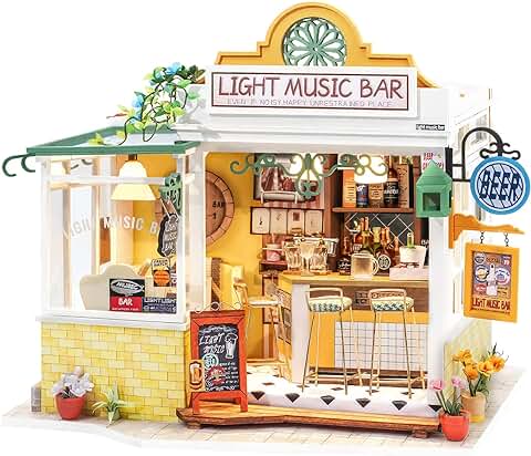 Rolife DIY Casas de Muñecas Miniaturas Madera para Montar Barra de Musica Miniature House Maquetas para Construir Adultos Niñas y Niños 14 Años de Edad Hasta, 149 Piezas, Light Music Bar  
