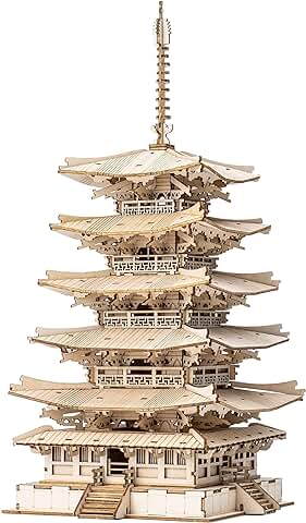 Rolife Madera Puzzle 3D Torre Pagoda de Cinco Pisos Maquetas para Montar para Construir Adultos Niñas Gatto Fortunato, Five-storied Pagoda  