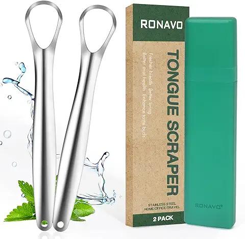 RONAVO Raspador de Lengua con Estuches de Viaje para Adultos y Niños, Fácil de Usar, Acero Inoxidable, Combate el mal Aliento, Cuidado Bucal Saludable, Tongue Scraper para boca Pequeña  