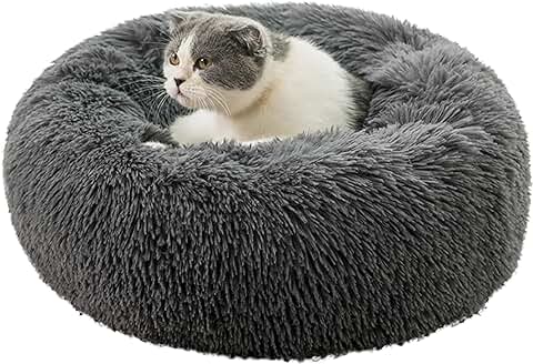 RongQiLBB Cama para Perros 70cm Cama para Gatos, Redonda Suave Cómodo de Cálido Felpa Lavable Cama para Mascotas con Parte Inferior Antideslizante, Cama para Gatos Resistente Estrés, Gris Oscuro  