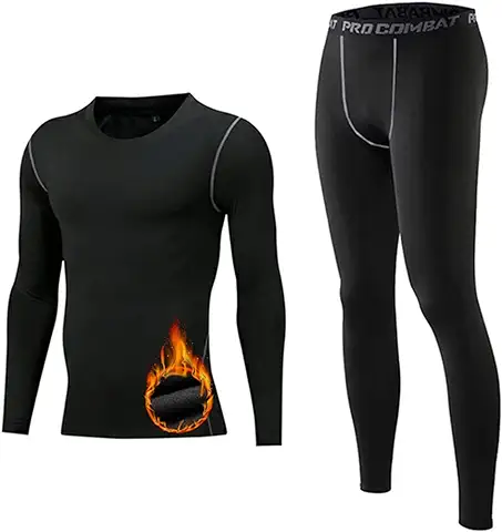 Ropa Interior Térmica Hombre, Funcional Conjuntos Térmica Transpirable Cálido Camiseta Manga Larga y Malla Pantalon Térmicos Elástica Deportivos Capa Base para Otoño Invierno Esqui Running Ciclismo  