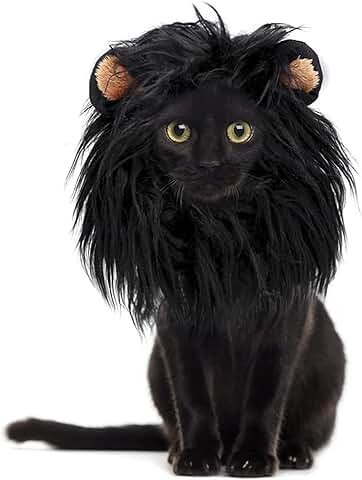 Ropa Mascota Halloween,Cubrecabezas de Halloween para Perros y Gatos,Divertida Capucha con crin de León Negro,Halloween Disfraz para Perros y Gatos  