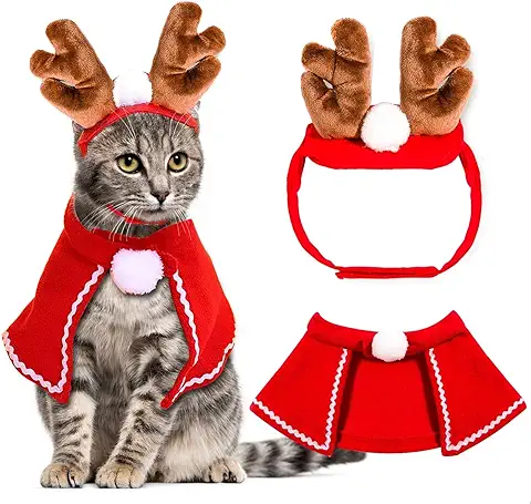 Ropa Navideña para Perro,Ropa de Navidad para Gatos,Viene con Diadema de Reno,Disfraz de Navidad para Mascotas,Aplicable a Adornos Navideños para Mascotas para Gatitos y Cachorros  