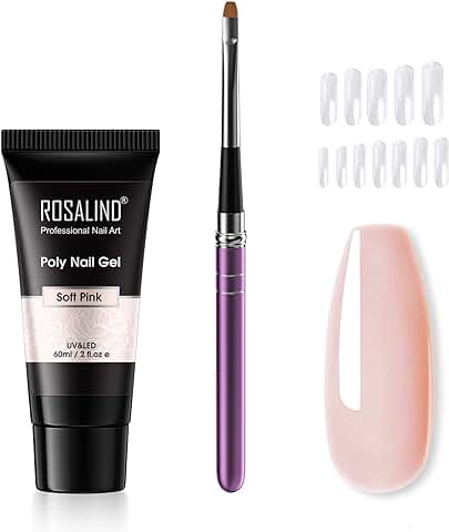 ROSALIND Rosa Gel de Extensión de Uñas, 60ml Acrilicas Poly Nail Extension Gel Kit Uñas de Gel Esmaltes Semipermanentes de Uñas Gel con Cepillo y Moldes de Uñas para Principiantes y Profesionales  